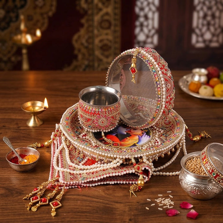 Red Karwa Chauth Thali Set | India’s Largest Pooja Accessories Brand – www.satvikstore.in