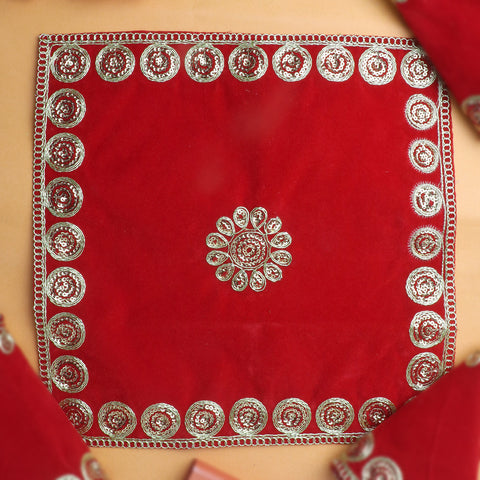 Beautiful Red Velvet Puja Aasan (29 x 29 Cms) Set of 4, a set of four luxurious red velvet prayer mats, perfect for pooja and spiritual ceremonies, offering comfort and elegance during worship. 
India’s Largest Pooja Accessories Brand – www.satvikstore.in 
