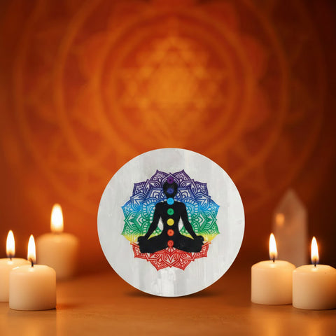 Round 7 Chakra Selenite Charging Plate