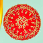 Round Shape Velvet Pooja Aasan 18x18 Inch with Golden Lace Border. India’s Largest Pooja Accessories Brand - www.satvikstore.in