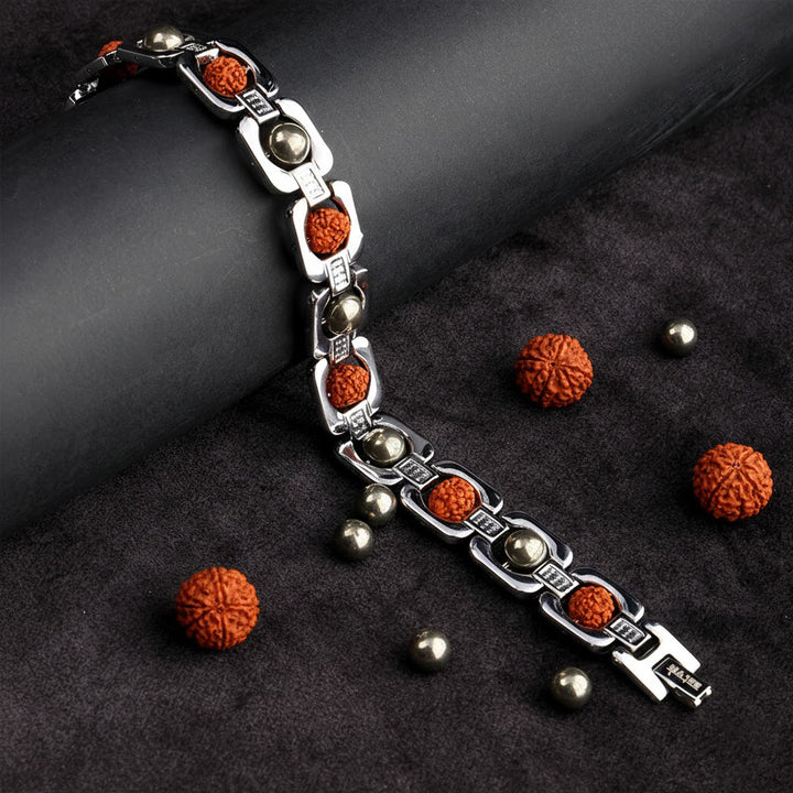 Silver Plated Pyrite and Rudraksha Bracelet Unisex Spiritual Jewelry for Positive Energy and Protection India’s Largest Puja Accessories Brand- www.satvikstore.in