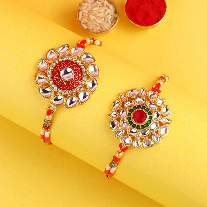 Traditional Kundan Rakhi pair with decorative stonework India’s Largest Pooja Accessories Brand – www.satvikstore.in
