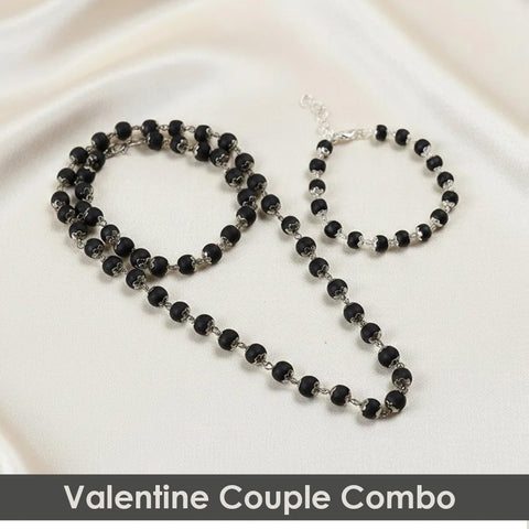 Valentine Gift for Couples Certified Combo of Karungali Mala & Bracelet with Silver Capping
