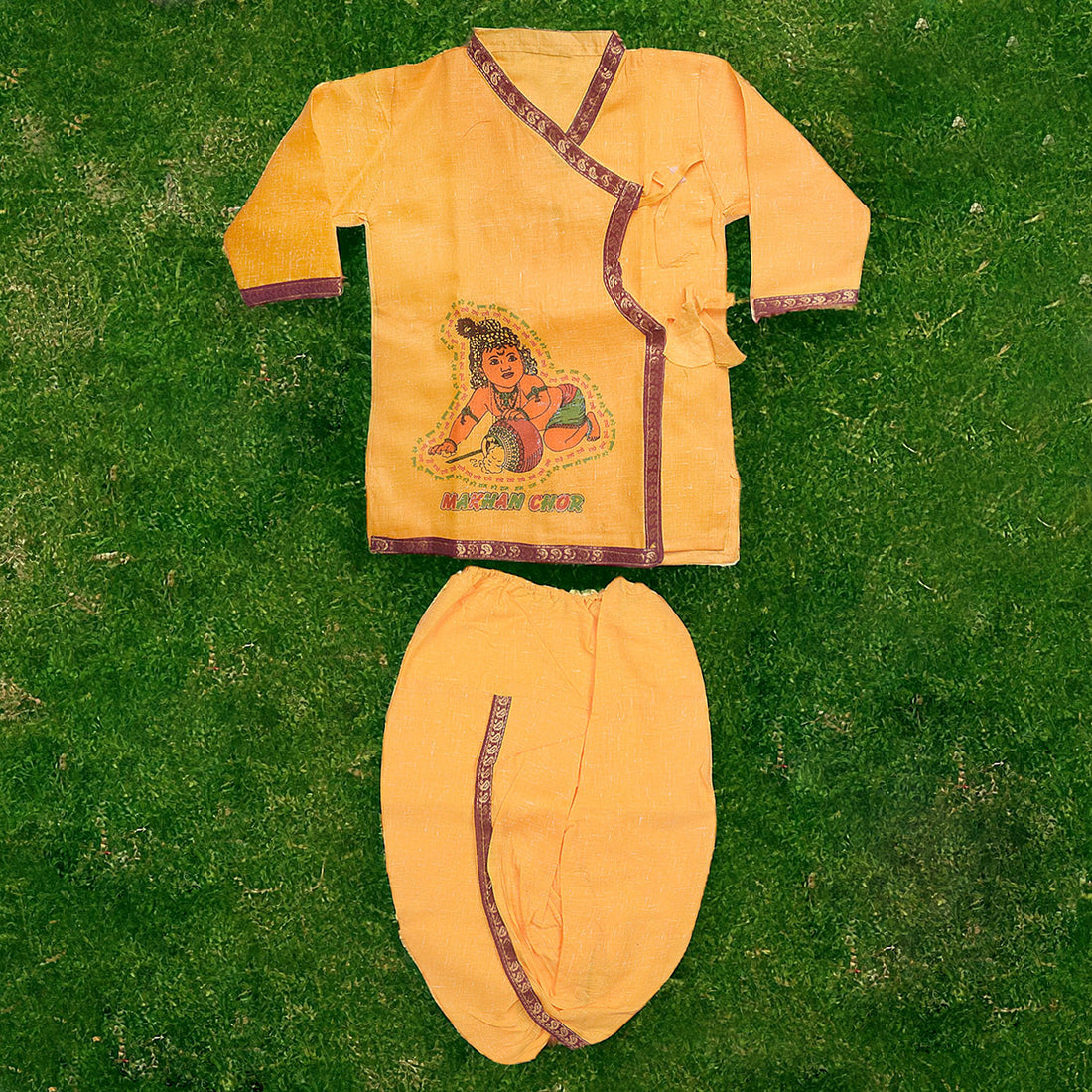 Size 18 Krishna dhoti kurta dress costume in traditional yellow and white, ideal for Janmashtami and Laddu Gopal idol dressing India’s Largest Pooja Accessories Brand – www.satvikstore.in