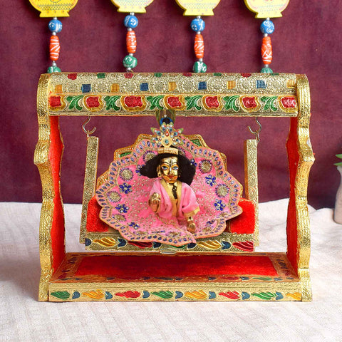 Ornate Meenakari Jhula – Singhasan Style Velvet Cradle for Laddu Gopal – India’s Largest Pooja Accessories Brand – www.satvikstore.in