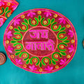 Pink organza Jai Mata Di thal posh / thali cover for pooja rituals and Navratri decoration. India’s Largest Pooja Accessories Brand – www.satvikstore.in
