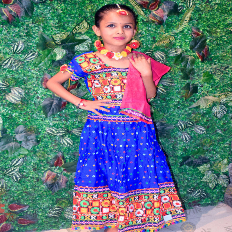 Radha Dress (Lehenga Set) with Phulkari embroidery in blue and pink for girls – India’s Largest Pooja Accessories Brand – www.satvikstore.in