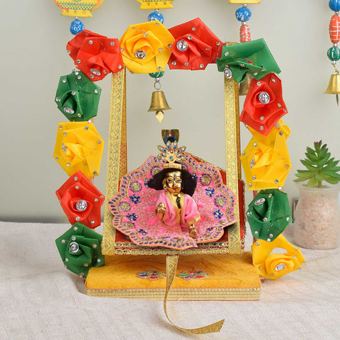 Royal Wooden Velvet Jhula – Floral Gota Swing for Laddu Gopal – India’s Largest Pooja Accessories Brand – www.satvikstore.in