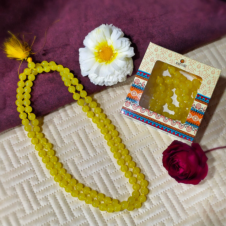 Agate Hakik Mala (Yellow) Puja Store Online Pooja Items Online Puja Samagri Pooja Store near me www.satvikstore.in