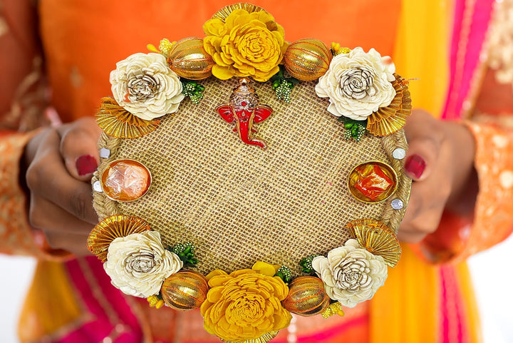 Floral Jute Designer Thali for Puja Puja Store Online Pooja Items Online Puja Samagri Pooja Store near me www.satvikstore.in