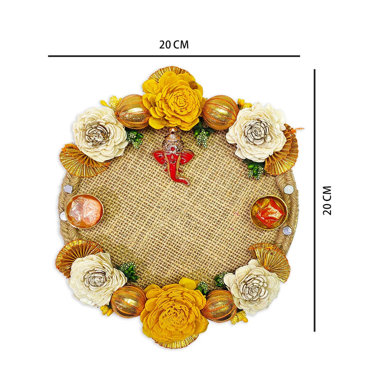 Floral Jute Designer Thali for Puja Puja Store Online Pooja Items Online Puja Samagri Pooja Store near me www.satvikstore.in